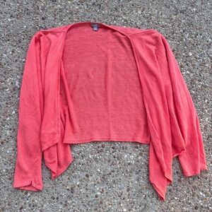 J. Jill Linen Blend Orange Coral Open Front Waterfall Cardigan Size XL